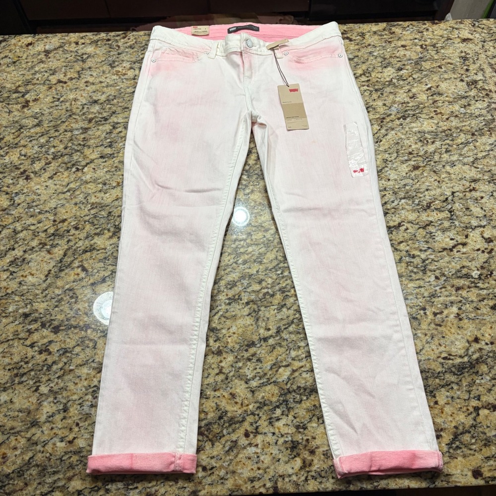 NEW Levis Demi Curve Low Rise Skinny Jeans Pink White Acid Wash Crop W32 ws